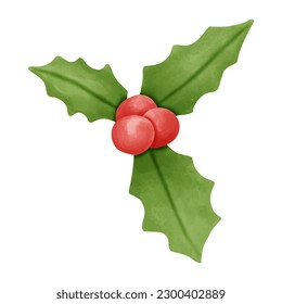 Merry Christmas element. Watercolor hand draw painting. Vector illustration.