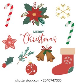 Feliz Natal elementos gráficos desenhos em fundo branco. Ilustração vetorial.