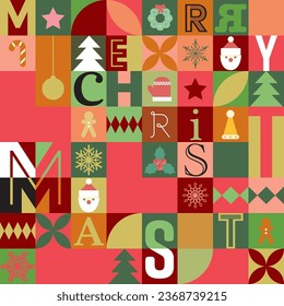 Merry Christmas and Christmas elements punchy style vector illustration.