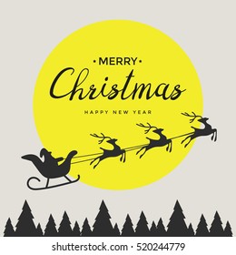 Merry christmas elements Santa Claus riding in a sleigh with reindeer. vector