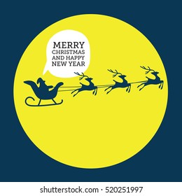Merry christmas elements Santa Claus riding in a sleigh with reindeer. vector