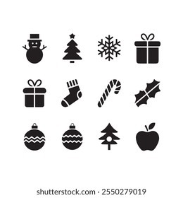 Merry christmas elements silhouette vector design in white background.