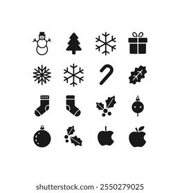 Merry christmas elements silhouette vector design in white background.