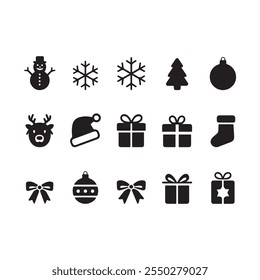 Merry christmas elements silhouette vector design in white background.