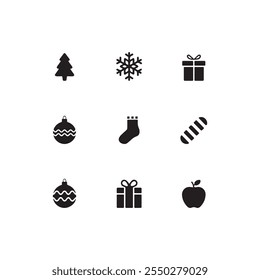 Merry christmas elements silhouette vector design in white background.