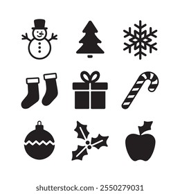 Merry christmas elements silhouette vector design in white background.