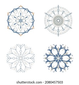 Merry Christmas elements, snowflakes in tender pastel shades , vector illustration