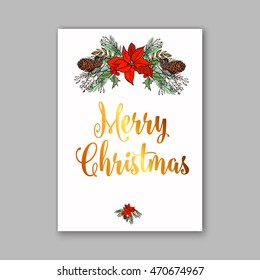 Merry Christmas elements and wreath for holiday invitation Merry Christmas and Happy New Year Card. Christmas Wreath.