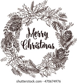 Merry Christmas elements and wreath for holiday invitation Merry Christmas and Happy New Year Card. Christmas Wreath.