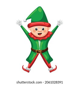 merry christmas elf in green suit on transparent background