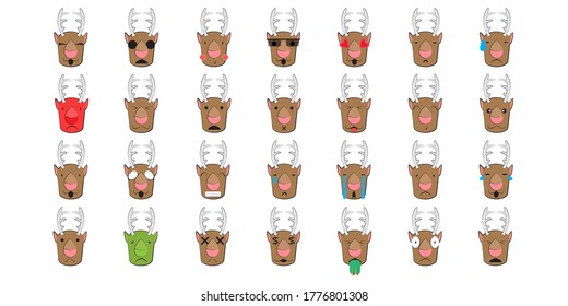 Merry christmas emoji set, Reindeer emoji.	
