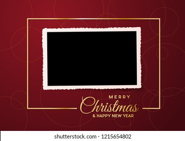 Merry Christmas, Empty Background And Blank Photo, Made With Golden Frame And Text 