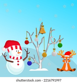 Merry Christmas and end the old year and welcome the new year with snowman and reindeer. EPS 10.