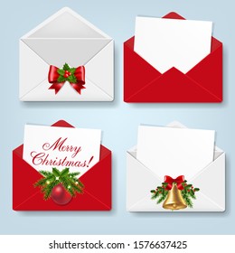 Merry Christmas Envelope Set Isolated Blue Background With Gradient Mesh, Vector Illustration