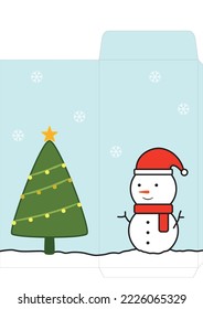 Merry Christmas Envelope with Snowman and Tree
