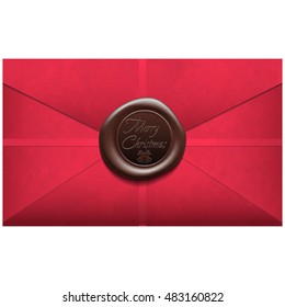 Merry Christmas Envelope with wax seal. Sealing wax. Vector Illustration