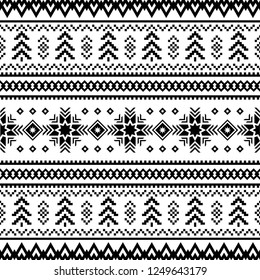 Merry Christmas ethnic Pattern. tribal xmas event design illustration vector. christmas design set in black and white color. 