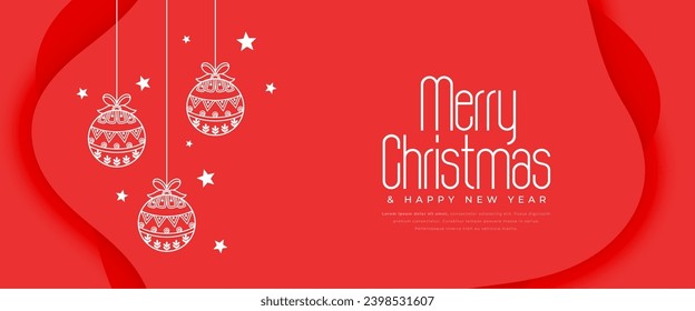 merry christmas eve wishes banner with hanging bauble vector