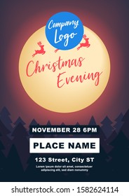 Merry Christmas Evening a4 Flyer Banner poster template vector illustration offer holiday greeting card