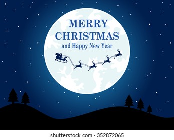 Merry Christmas Evening background Santa Flying