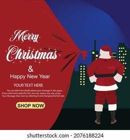 Merry Christmas Everyone, Blue Background With Typography and Santa vector Illustration.