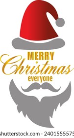 Merry Christmas everyone, santa, santa beard, christmas hat, illustration, vector