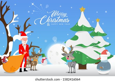 Merry Christmas Everyone, Vintage Background With Typography and Elements