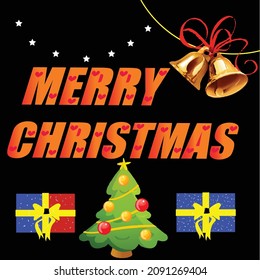 Merry Christmas Everyone, Vintage Background With Typography and Elements. Christmas tree, gift, poster.