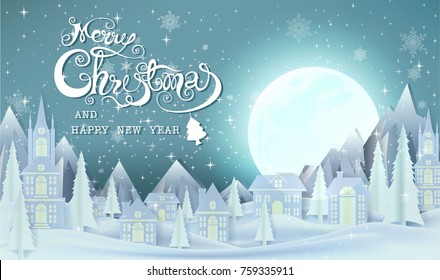 Merry Christmas Everyone, Vintage Background With Red sky. vector design