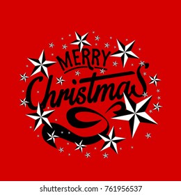 Merry Christmas Everyone, Vintage Background With Typography and Elements with star