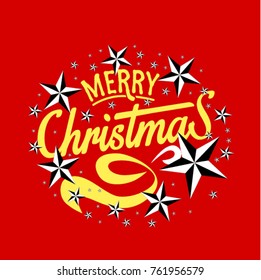 Merry Christmas Everyone, Vintage Background With Typography and Elements with star