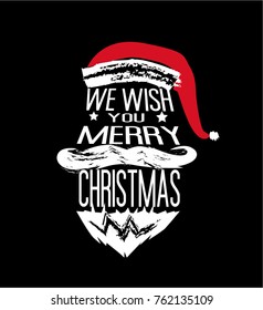 Merry Christmas Everyone, Vintage Background With Typography and Elements with santa hat