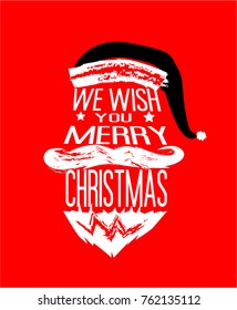 Merry Christmas Everyone, Vintage Background With Typography and Elements with santa hat