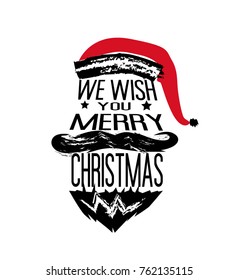 Merry Christmas Everyone, Vintage Background With Typography and Elements with santa hat