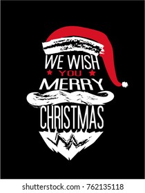 Merry Christmas Everyone, Vintage Background With Typography and Elements with santa hat