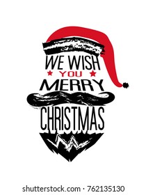 Merry Christmas Everyone, Vintage Background With Typography and Elements with santa hat