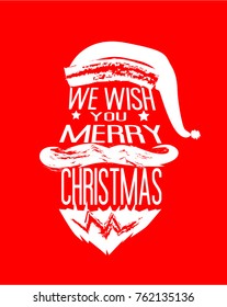 Merry Christmas Everyone, Vintage Background With Typography and Elements with santa hat