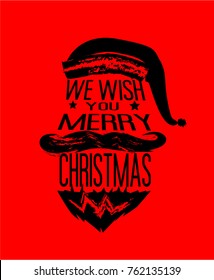 Merry Christmas Everyone, Vintage Background With Typography and Elements with santa hat
