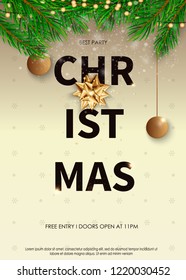 Merry Christmas Everyone, Vintage Christmas Typography Golden Pattern Background. Vector EPS10