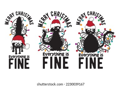 Merry Christmas Everything is Fine SVG, Funny Black Cat Christmas Light, Electrocuted Cat