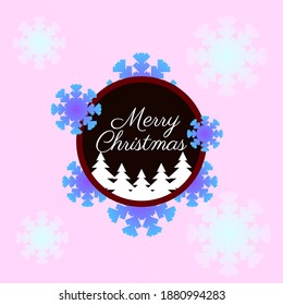 Merry Christmas with falling snow blue background and Square Frame-Vector illustration