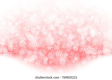 Merry Christmas Falling Snow Effect with Realistic Vector Snowflakes Overlay on Light Muted Red Background. Xmas, Happy New Year, Noel, Yule Winter Season Holidays Abstract Art Illustration
