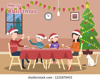 Merry christmas with a family. with a good christmas tree and this decoration illustrations