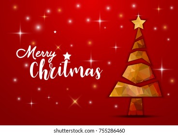 Merry christmas fancy gold xmas tree in hipster low poly triangle style. Ideal for greeting card or elegant holiday party invitation. EPS10 vector.