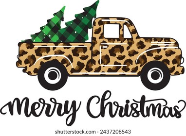 merry christmas with farm truck, santa, christmas holiday, vector illustration file