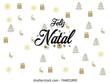 Merry Christmas (feliz natal) gold glittering lettering design. Vector illustration EPS 10