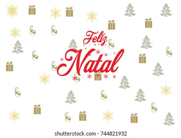 Merry Christmas (feliz natal) gold glittering lettering design. Vector illustration EPS 10