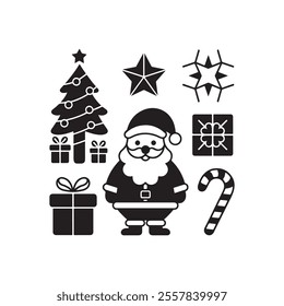 merry christmas or feliz navidad design resource ornaments elements black silhouette vector flat icon collection set