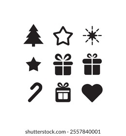 merry christmas or feliz navidad design resource ornaments elements black silhouette vector flat icon collection set