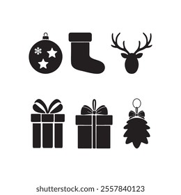 merry christmas or feliz navidad design resource ornaments elements black silhouette vector flat icon collection set